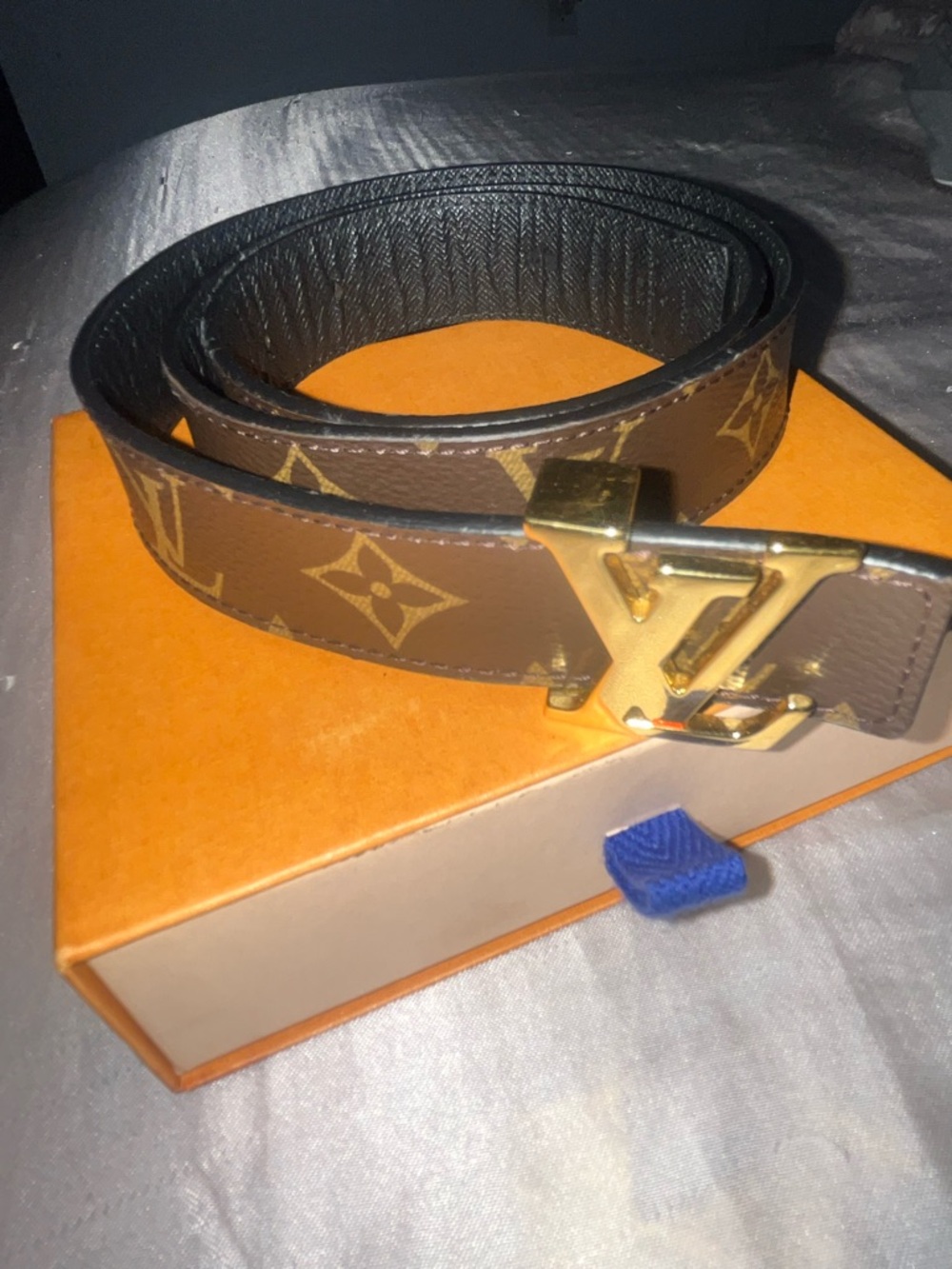 Louis Vuitton Brown Monogram Leather Belt with Gold LV Buckle